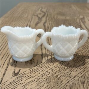 Westmoreland White Milk Glass Miniature Creamer and Sugar Set